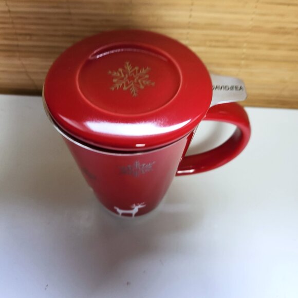 David’s Tea The Perfect Mug Reindeer and Snowflakes with Lid and Infuser Clean - Picture 2 of 10